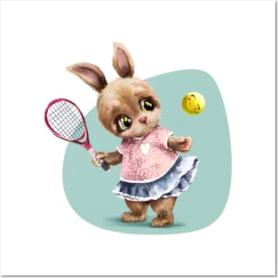 Cute little bunny. Tennis player Posters and Art